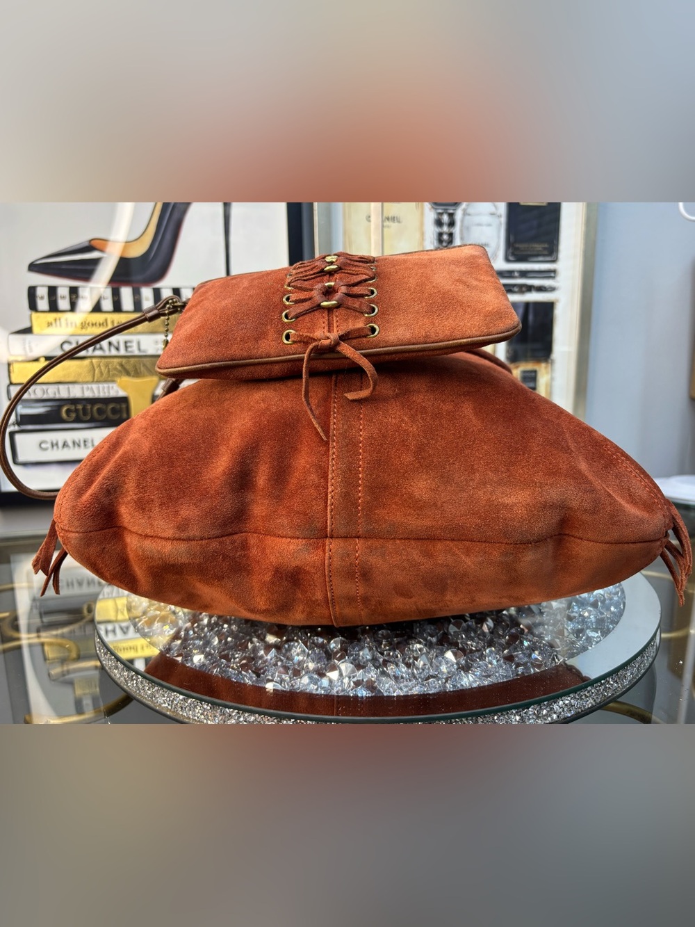 Coach 2003 vintage Soho Suede Braided Flap Shoulder Bag w/matching wristlet EUC - Picture 12 of 17